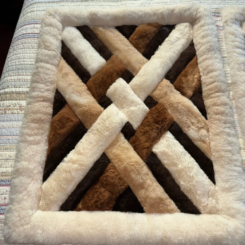 Luxurious 100% Alpaca Fur Accent Pillow Cases - Cream and Brown